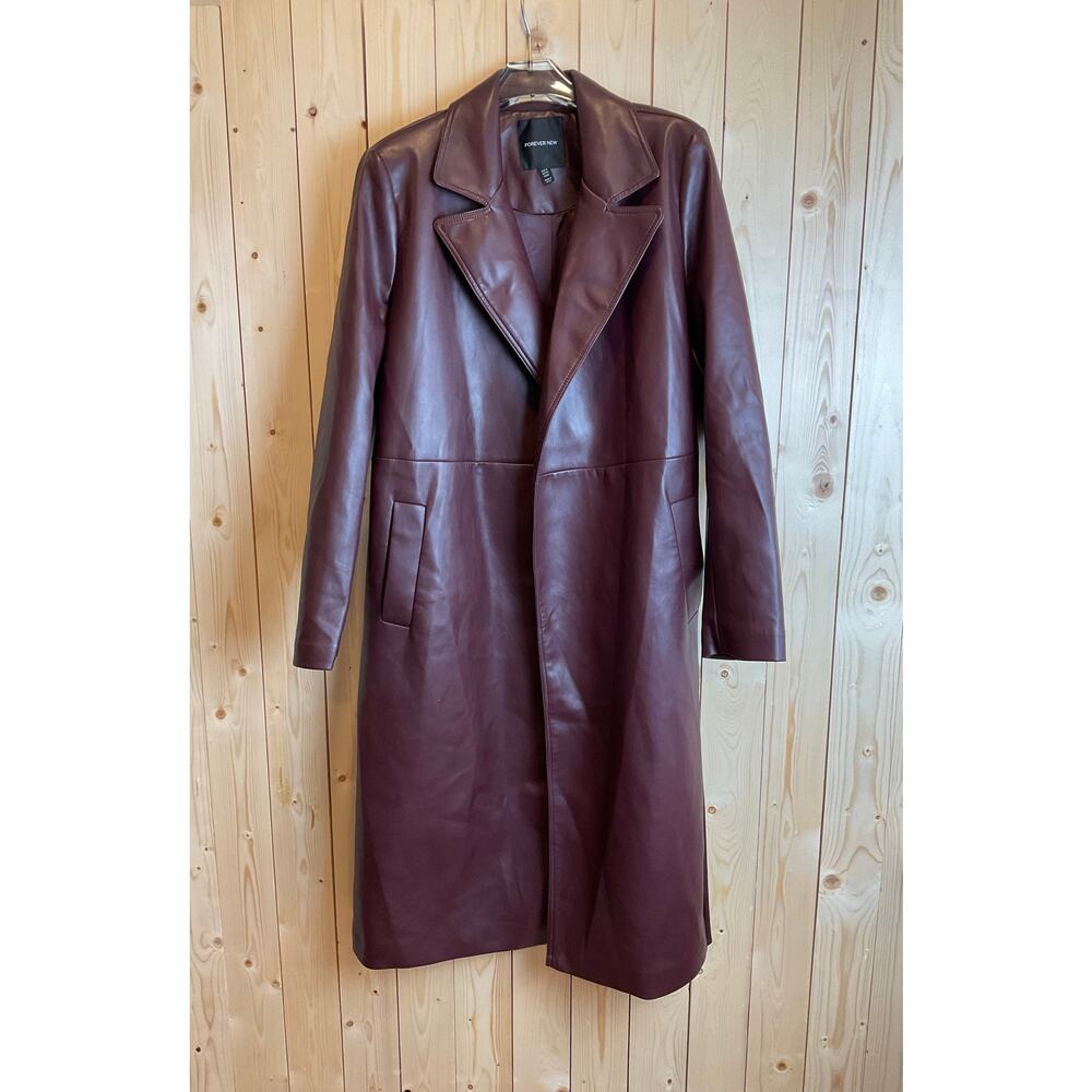 Forever New Women's Tie-Waist Faux Leather Trench Coat, "Berry" - Size 8